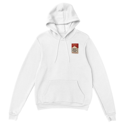 health warning hoodie over white